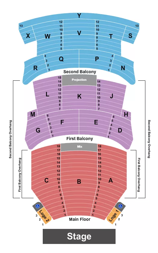 seating chart for Burton Cummings Theatre - Endstage 2 - eventticketscenter.com