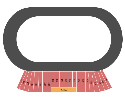Monster Jam Seating Chart at Charlotte Motor Speedway. The chart shows the main floor/stage with seating options surrounding it, which are color coded
