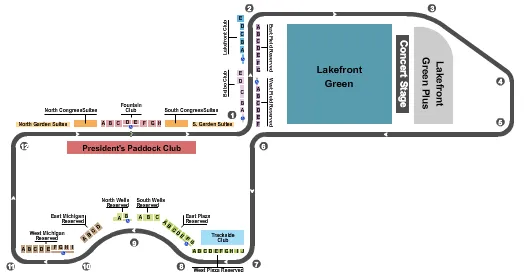 Nascar Seating Chart at Chicago Street Course. The chart shows the main floor/stage with seating options surrounding it, which are color coded