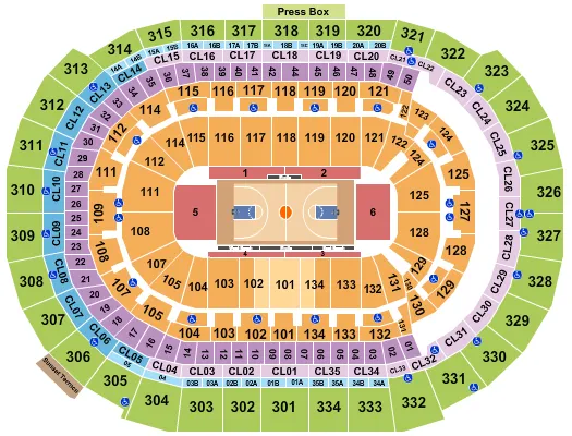 Basketball-2 Seating Chart at Amerant Bank Arena. The chart shows the main floor/stage with seating options surrounding it, which are color coded