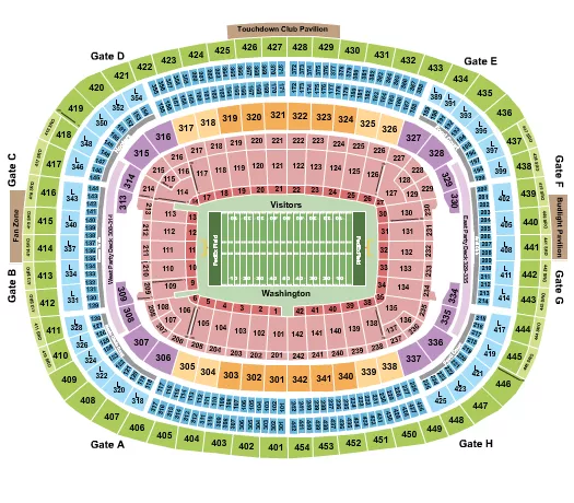 Football TEST Seating Chart at Northwest Stadium. The chart shows the main floor/stage with seating options surrounding it, which are color coded
