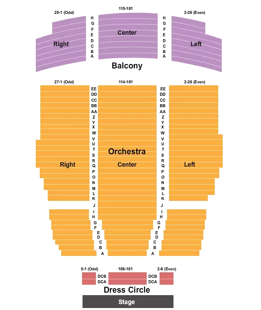 seating chart for Flynn Center for the Performing Arts - End Stage - eventticketscenter.com