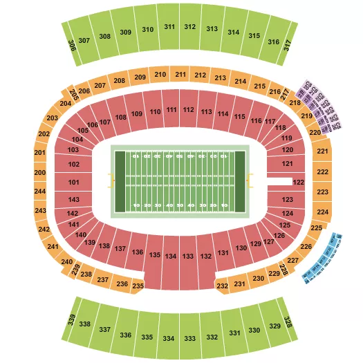Football Seating Chart at Highmark Stadium. The chart shows the main floor/stage with seating options surrounding it, which are color coded