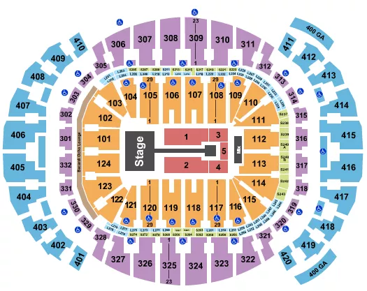 Anuel AA Seating Chart at Kaseya Center. The chart shows the main floor/stage with seating options surrounding it, which are color coded