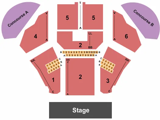 Endstage Seating Chart at Leader Bank Pavilion. The chart shows the main floor/stage with seating options surrounding it, which are color coded