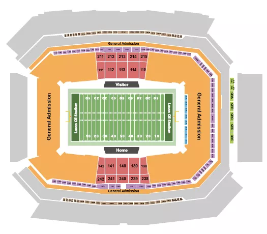 Circle City Classic Seating Chart at Lucas Oil Stadium. The chart shows the main floor/stage with seating options surrounding it, which are color coded