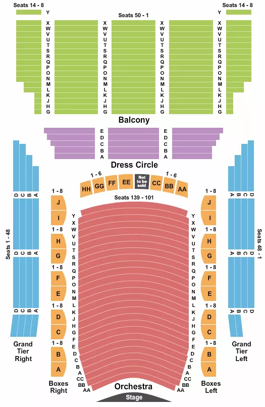 End Stage Seating Chart at The Lyric. The chart shows the main floor/stage with seating options surrounding it, which are color coded
