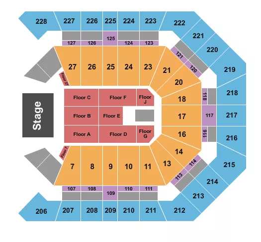 Alejandro Fernandez Seating Chart at MGM Grand Garden Arena. The chart shows the main floor/stage with seating options surrounding it, which are color coded