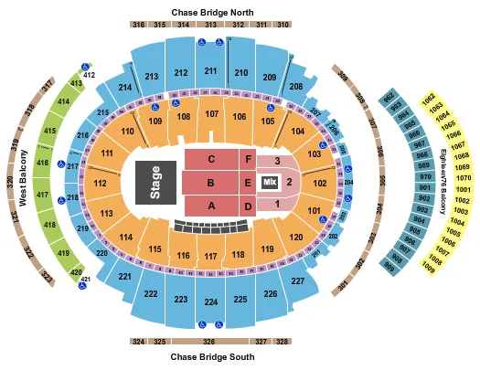 Andrea Bocelli Seating Chart at Madison Square Garden. The chart shows the main floor/stage with seating options surrounding it, which are color coded