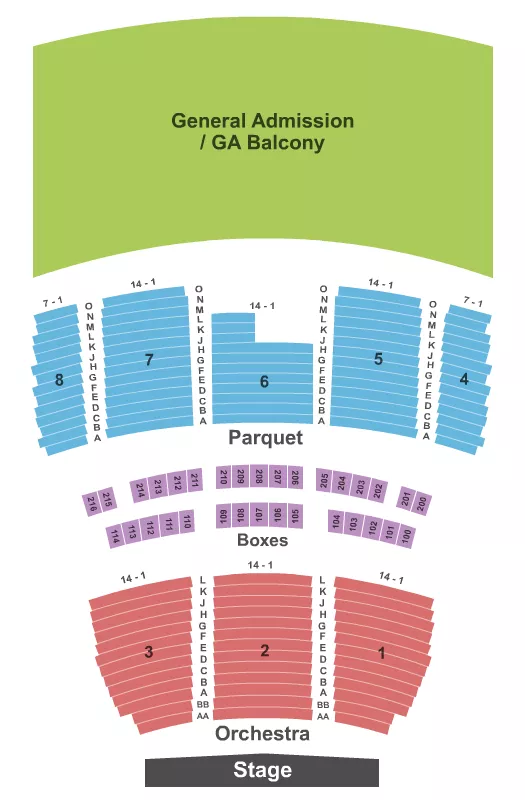 seating chart for Mahalia Jackson Theater for the Performing Arts - Endstage 2 - eventticketscenter.com