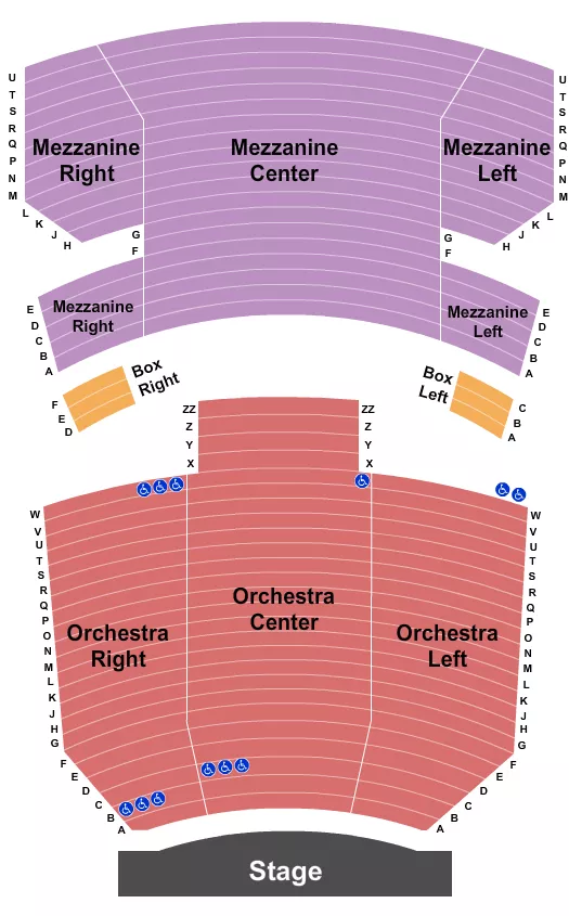 Endstage 2 Seating Chart at Neil Simon Theatre. The chart shows the main floor/stage with seating options surrounding it, which are color coded
