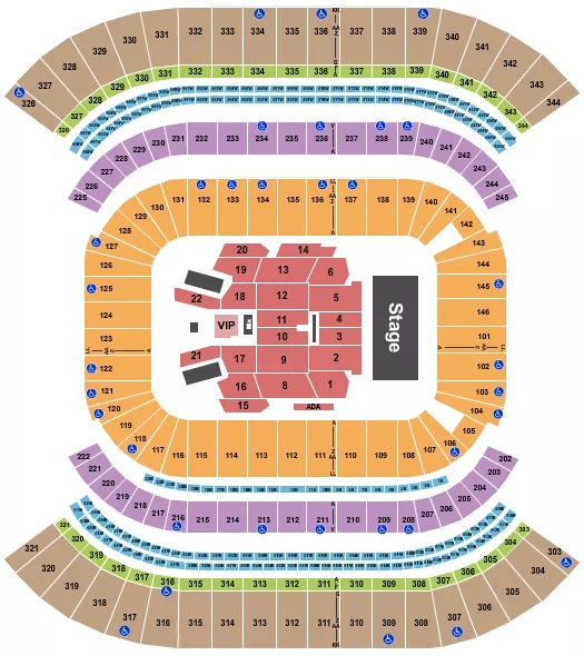 CMA Fest Seating Chart at Nissan Stadium. The chart shows the main floor/stage with seating options surrounding it, which are color coded