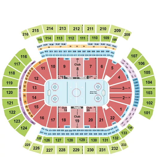 Hockey Seating Chart at Prudential Center. The chart shows the main floor/stage with seating options surrounding it, which are color coded