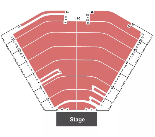 Endstage Seating Chart at Ruth Eckerd Hall. The chart shows the main floor/stage with seating options surrounding it, which are color coded