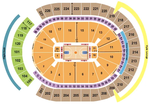 Basketball 3 Seating Chart at T-Mobile Arena. The chart shows the main floor/stage with seating options surrounding it, which are color coded