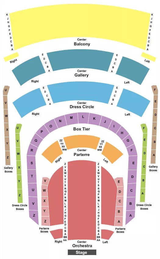 Endstage Seating Chart at Reynolds Hall at The Smith Center. The chart shows the main floor/stage with seating options surrounding it, which are color coded