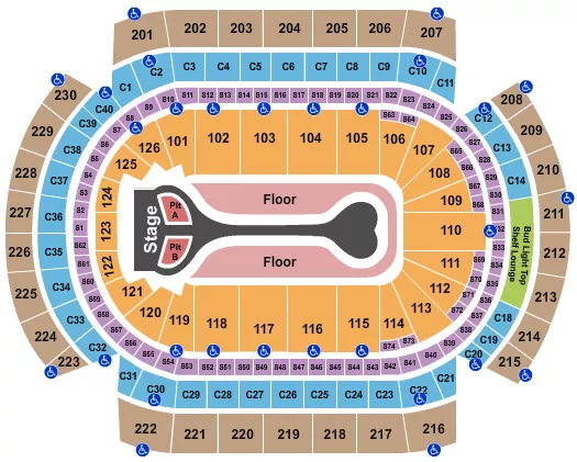 Benson Boone Seating Chart at Xcel Energy Center. The chart shows the main floor/stage with seating options surrounding it, which are color coded